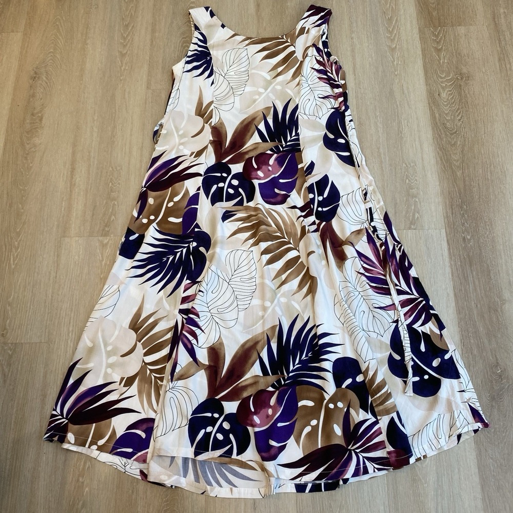 VTG Paradise Bay Made In Hawaii Tropical Palm Leaf Tie Back Maxi Dress Sz L